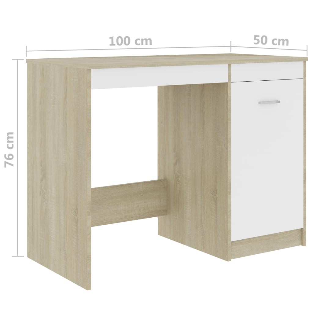 Desk White and Sonoma Oak 100x50x76 cm Chipboard